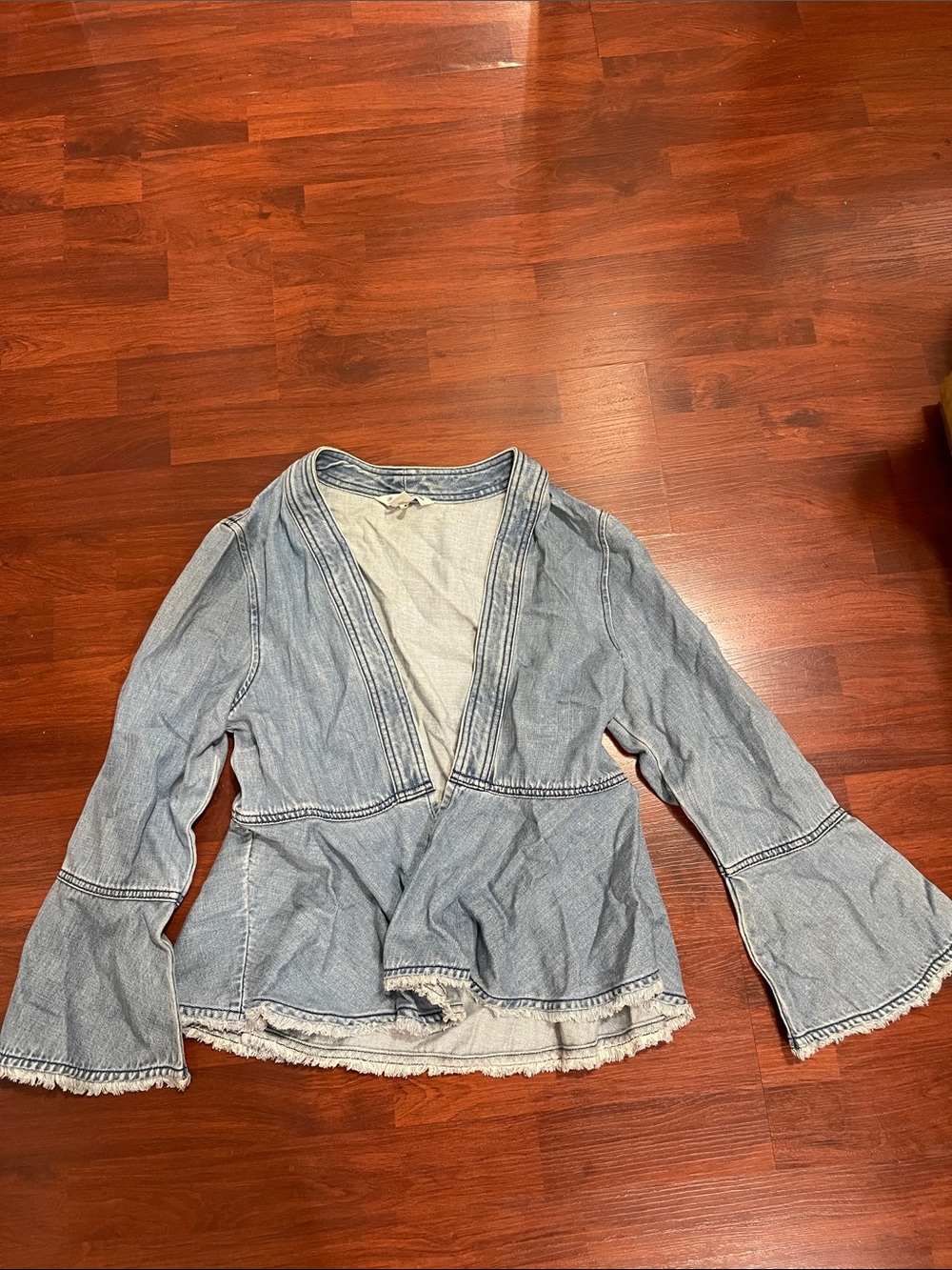 Tommy Bahama Light Denim Blue Bell-Sleeve Open Front Top